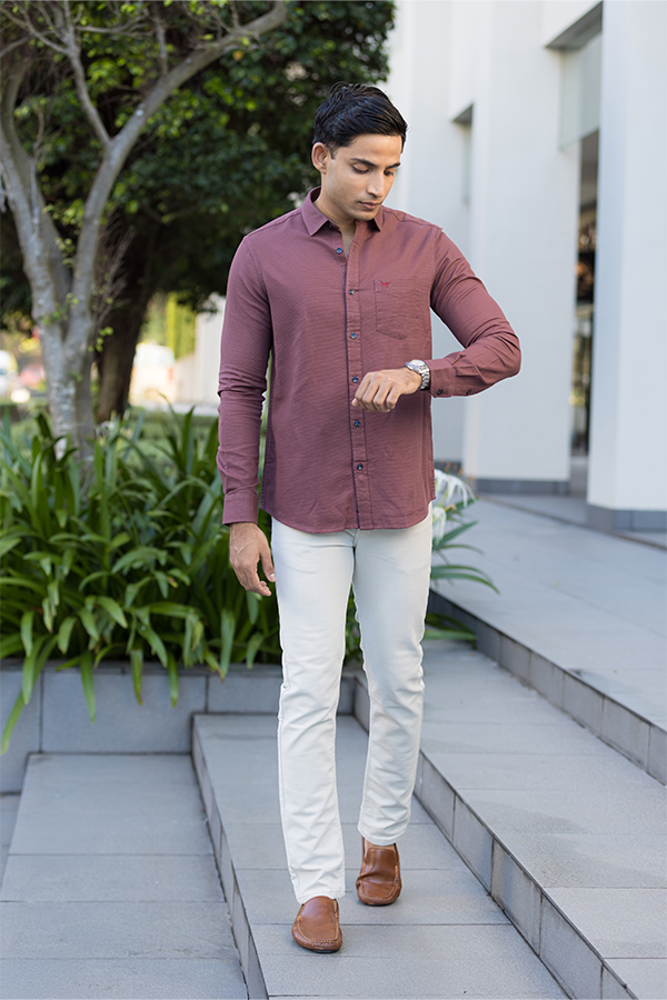 Maroon Cotton Slim Fit Shirt