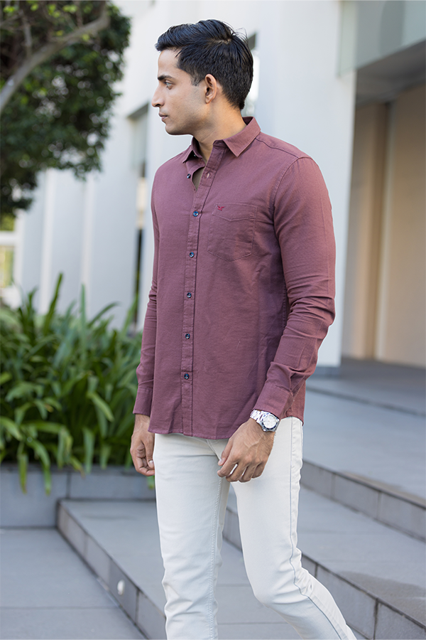 Maroon Cotton Slim Fit Shirt