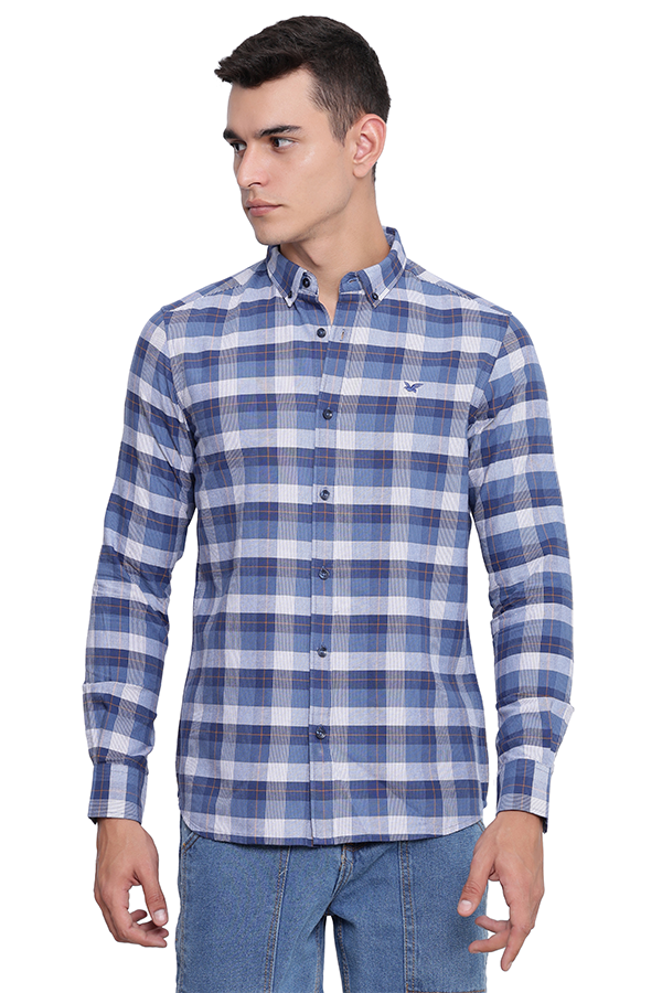 Navy Blue Premium Cotton Check Shirt