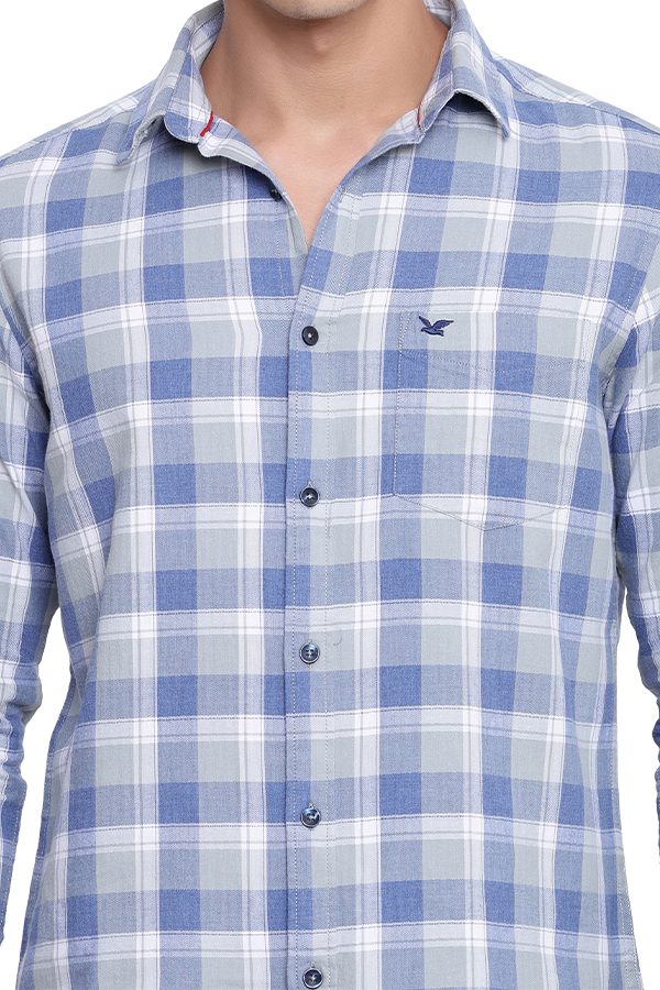 Light Blue Premium Cotton Check Shirt