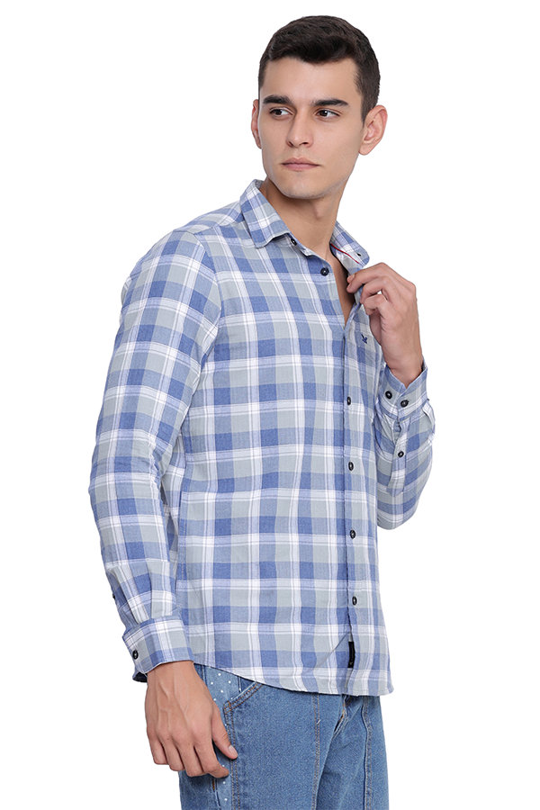 Light Blue Premium Cotton Check Shirt