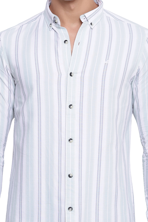 Light Green Premium Oxford Vertical Stripe Shirt