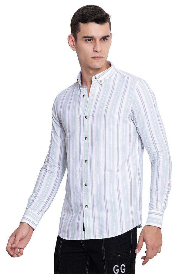 Light Green Premium Oxford Vertical Stripe Shirt