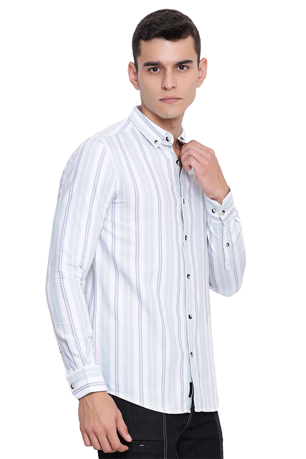 Light Green Premium Oxford Vertical Stripe Shirt