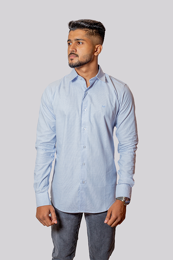 Light Blue Knitted Solid Shirt