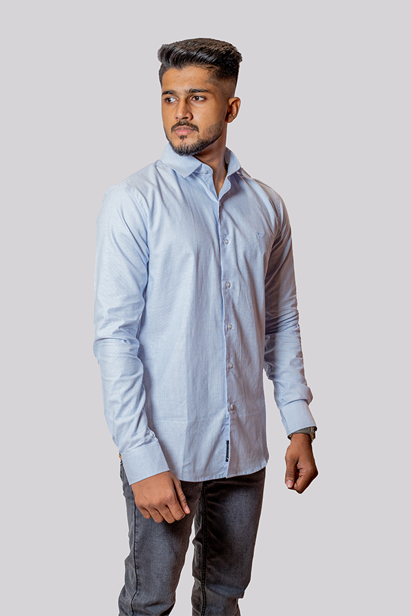 Light Blue Knitted Solid Shirt