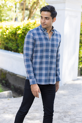 Navy Blue Cotton Check Shirt