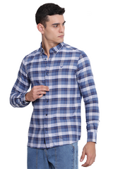 Navy Blue Premium Cotton Check Shirt