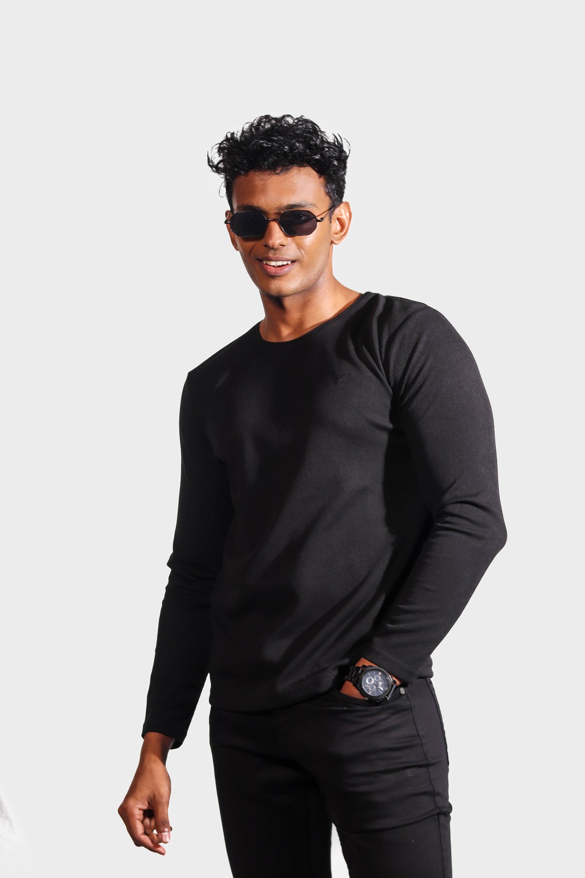 Black Textured Premium Cotton Slim Fit T-Shirt | SC2014 S-3