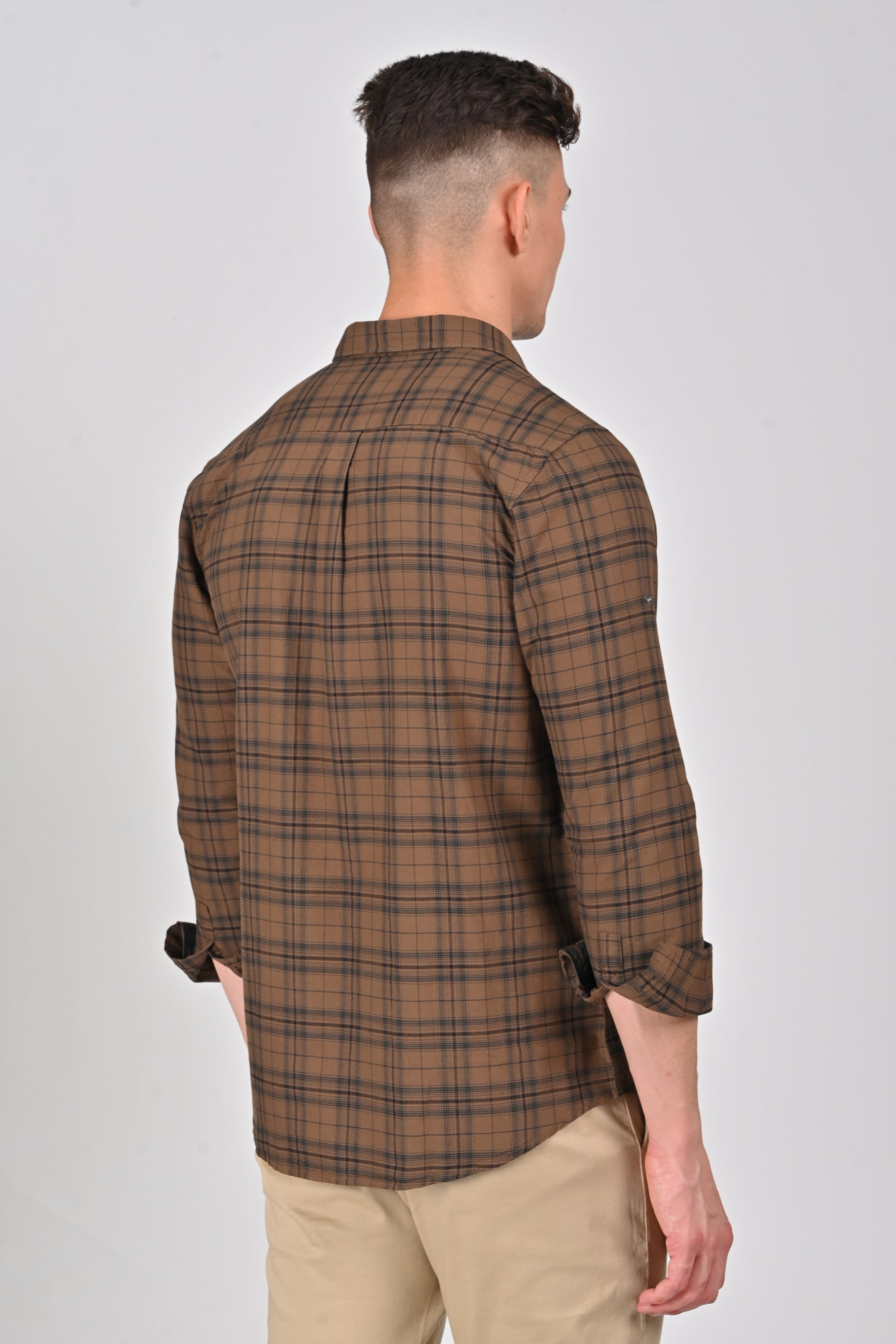 Dark Brown Premium Cotton Check Shirt | Pine Green Premium Cotton Checks Shirt