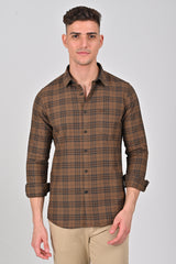 Dark Brown Premium Cotton Check Shirt | Pine Green Premium Cotton Checks Shirt