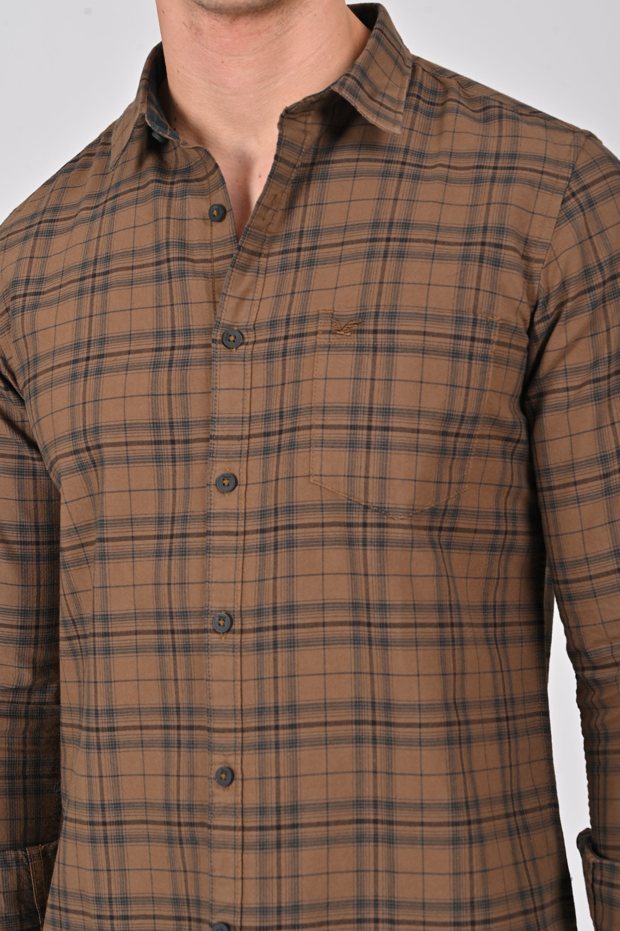 Dark Brown Premium Cotton Check Shirt | Pine Green Premium Cotton Checks Shirt