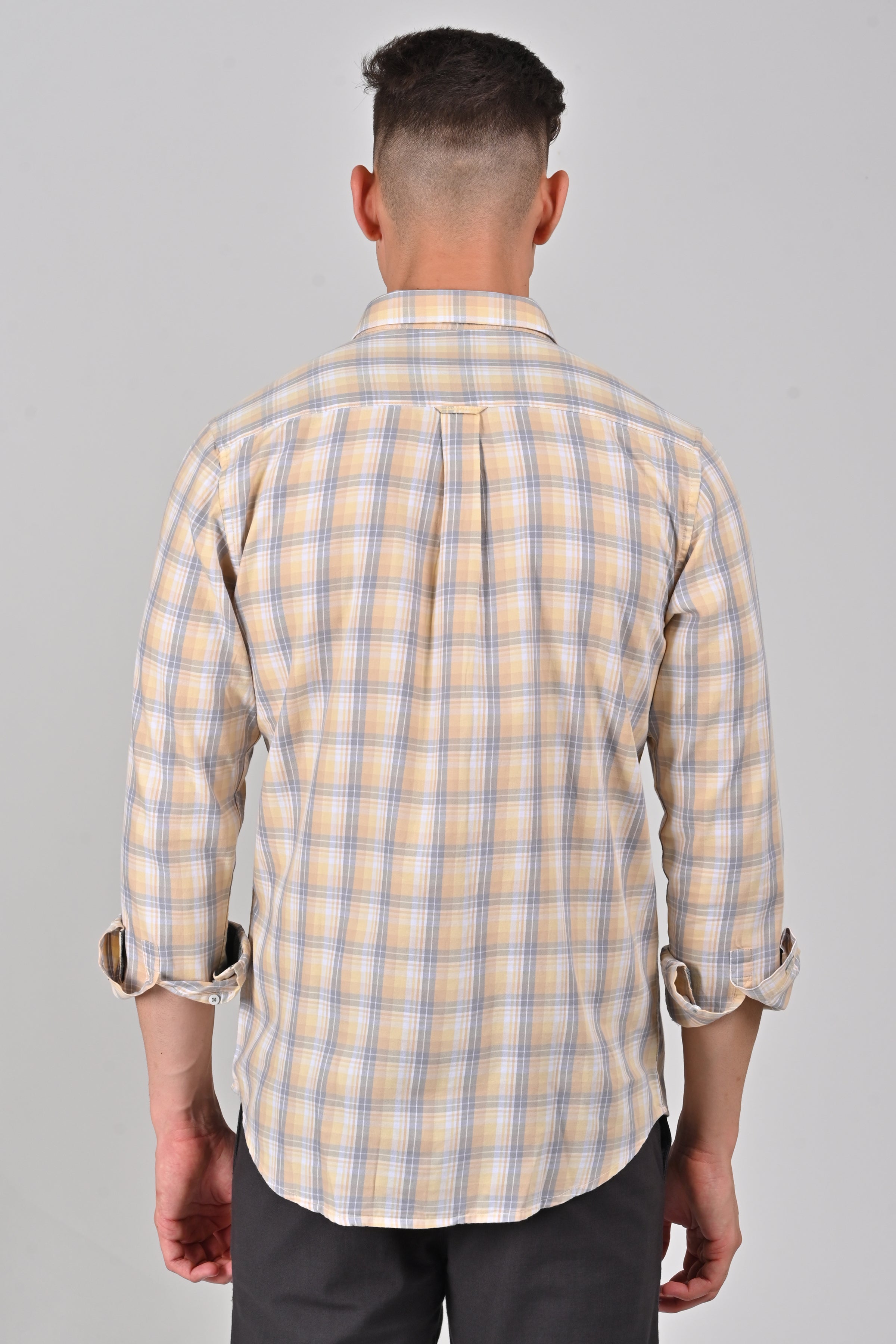 Light Beige Premium Cotton Checks Shirt | Ice Blue Premium Cotton Checks Shirt