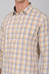 Light Beige Premium Cotton Checks Shirt | Ice Blue Premium Cotton Checks Shirt