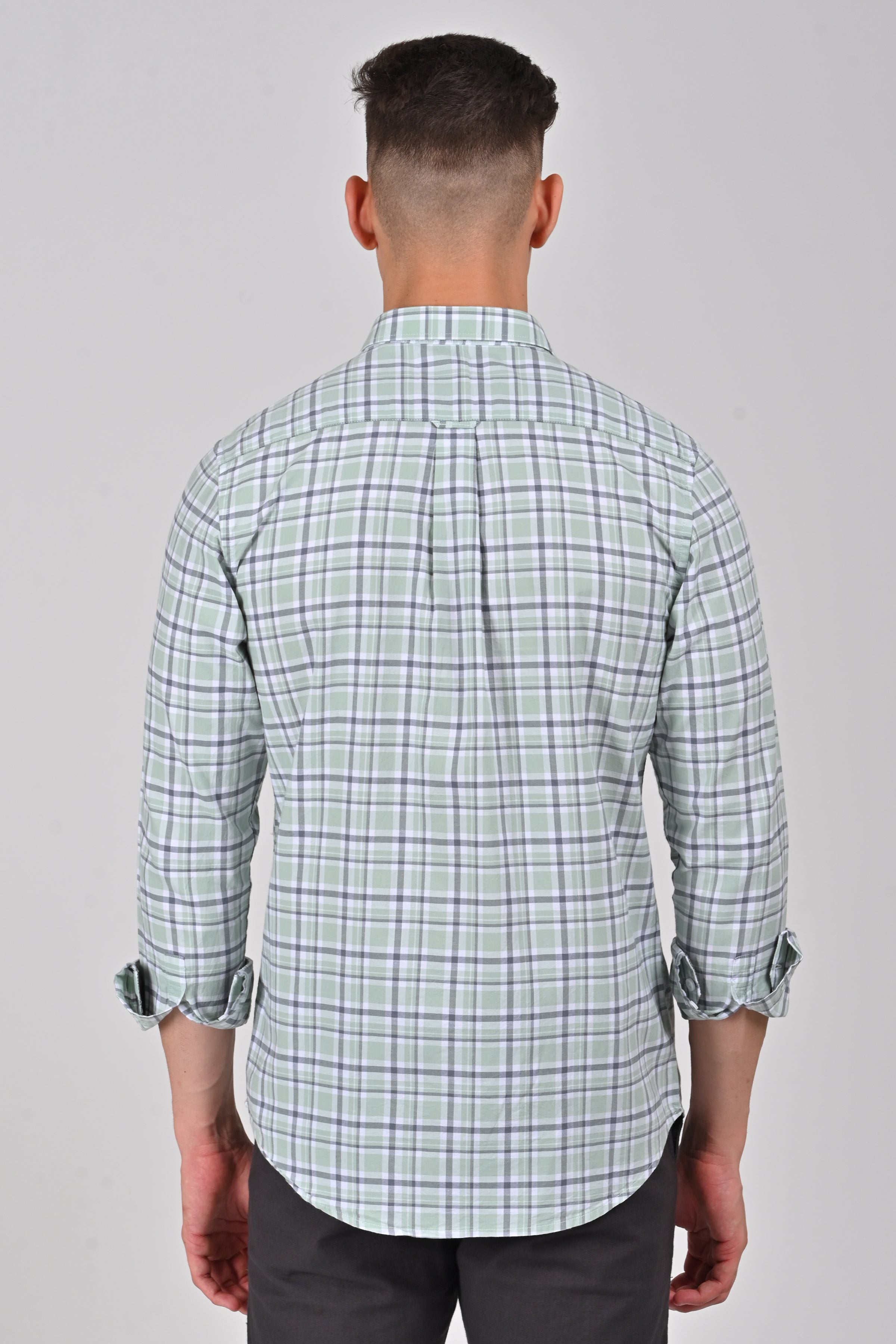 Light Beige Premium Cotton Checks Shirt | Ice Blue Premium Cotton Checks Shirt