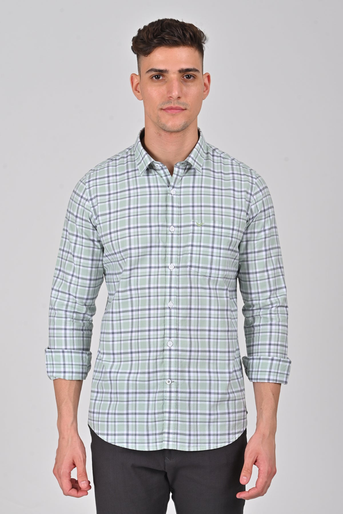 Light Green Premium Cotton Checks Shirt