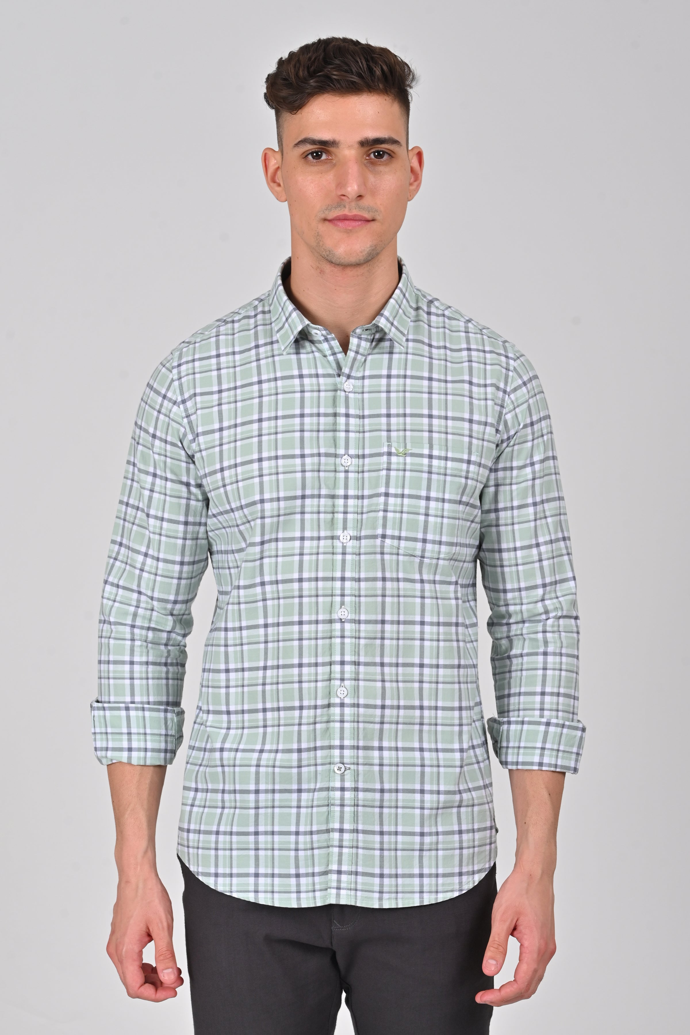 Light Beige Premium Cotton Checks Shirt | Ice Blue Premium Cotton Checks Shirt