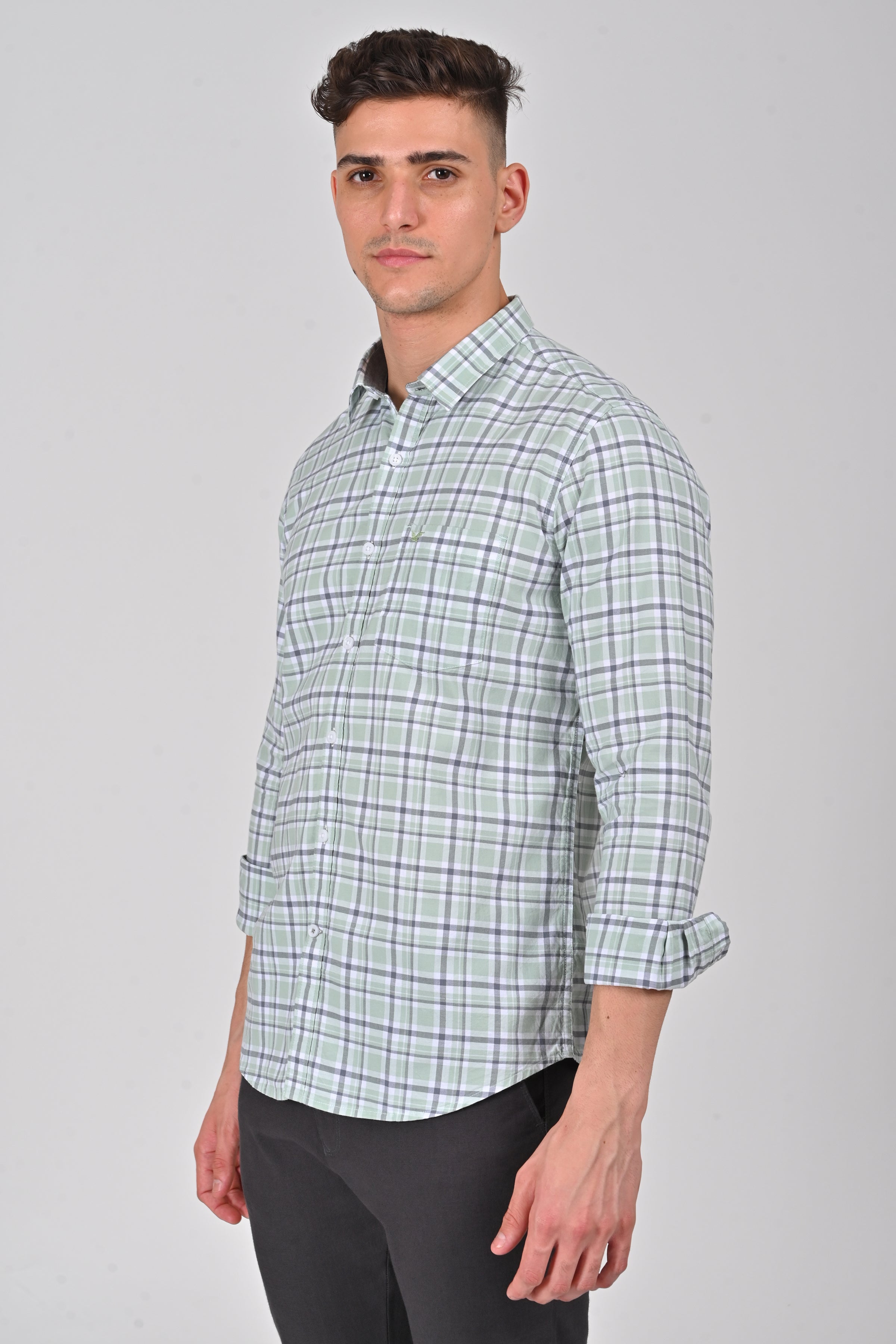 Light Green Premium Cotton Checks Shirt