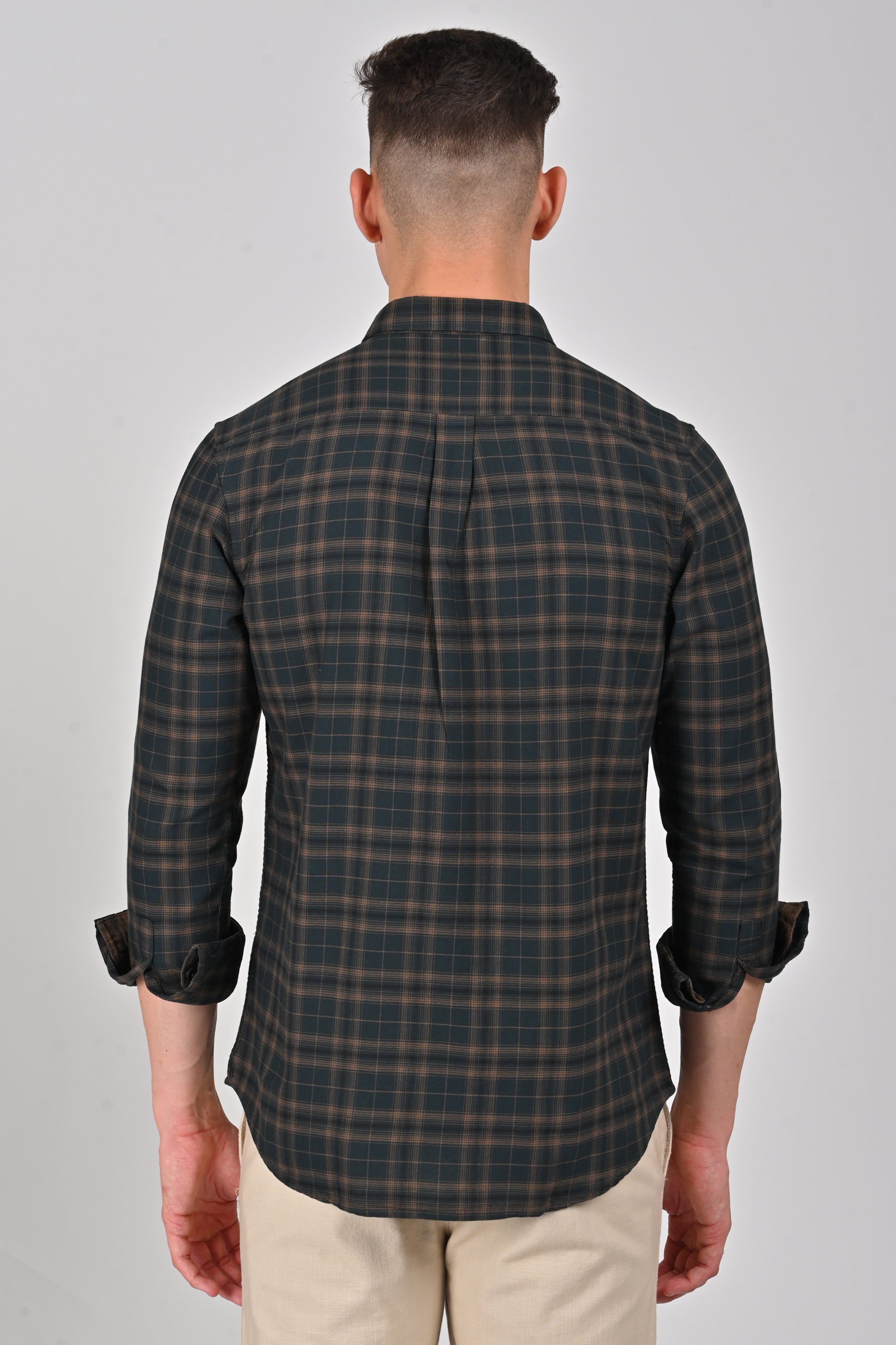 Dark Brown Premium Cotton Check Shirt | Pine Green Premium Cotton Checks Shirt