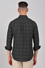 Dark Brown Premium Cotton Check Shirt | Pine Green Premium Cotton Checks Shirt