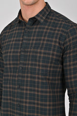 Dark Brown Premium Cotton Check Shirt | Pine Green Premium Cotton Checks Shirt