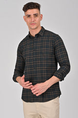 Dark Brown Premium Cotton Check Shirt | Pine Green Premium Cotton Checks Shirt